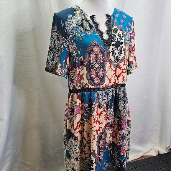 Charles Henry Paisley Split Neck Boho Midi Dress Size Medium - Picture 3 of 10